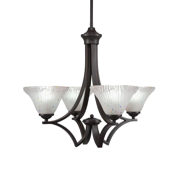 Unbranded Clevelend 4-Light Dark Granite Round Chandelier with 7 in. Frosted Crystal Glass Shades, No bulbs included