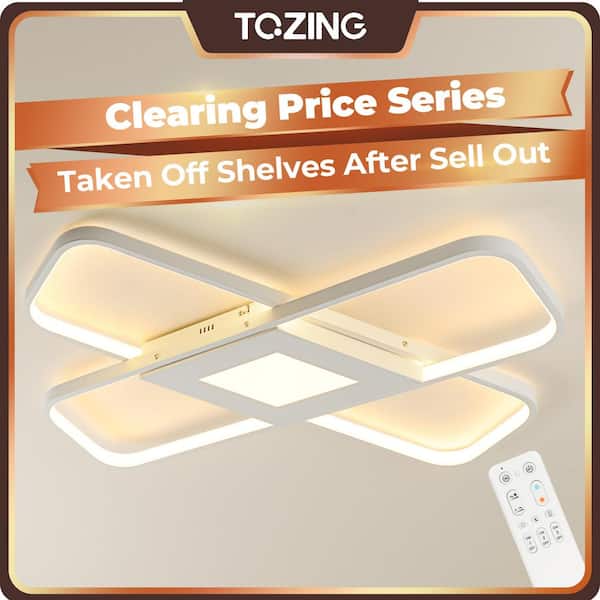 25 in. Modern Rectangle White Dimmable Integrated LED Novel Geometric Overlay Flush Mount Ceiling Light with Remote