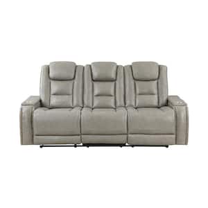 New Classic Furniture Breckenridge 85 in. Square Arm Leather Rectangle with Dual Recliner Sofa in Gray