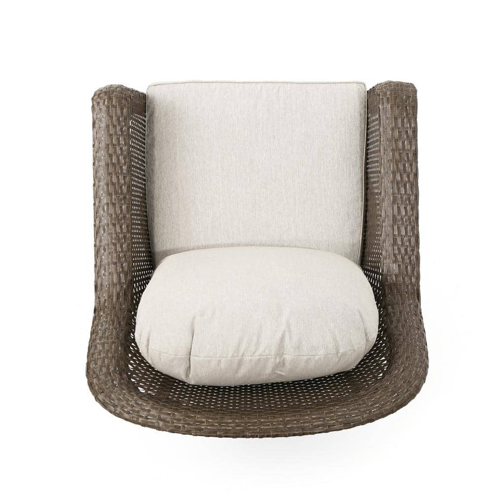 Linsten Brown Wicker Swivel Club Chairs with Gray Cushions, Set of 2