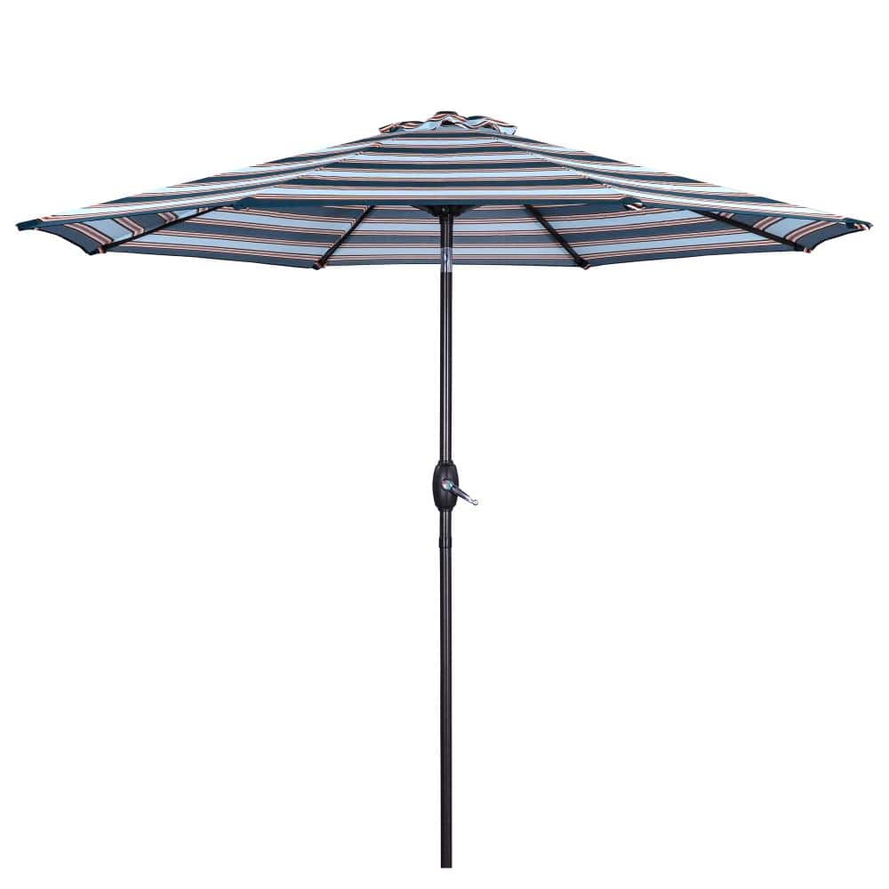 9 ft. Aluminum Market Patio Umbrella in Black and White with Adjustable Can
