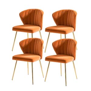 Olinto Modern Orange Velvet Channel Tufted Side Chair with Metal Legs (Set of 4)