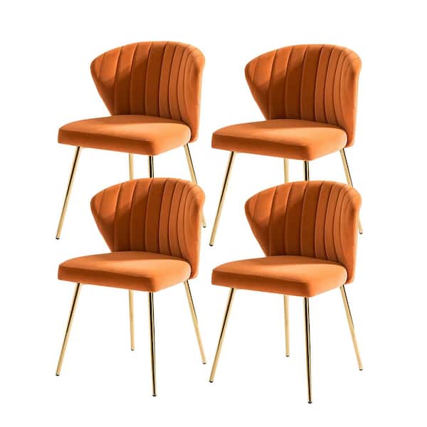 JAYDEN CREATION Olinto Modern Orange Velvet Channel Tufted Side Chair with Metal Legs (Set of 4)