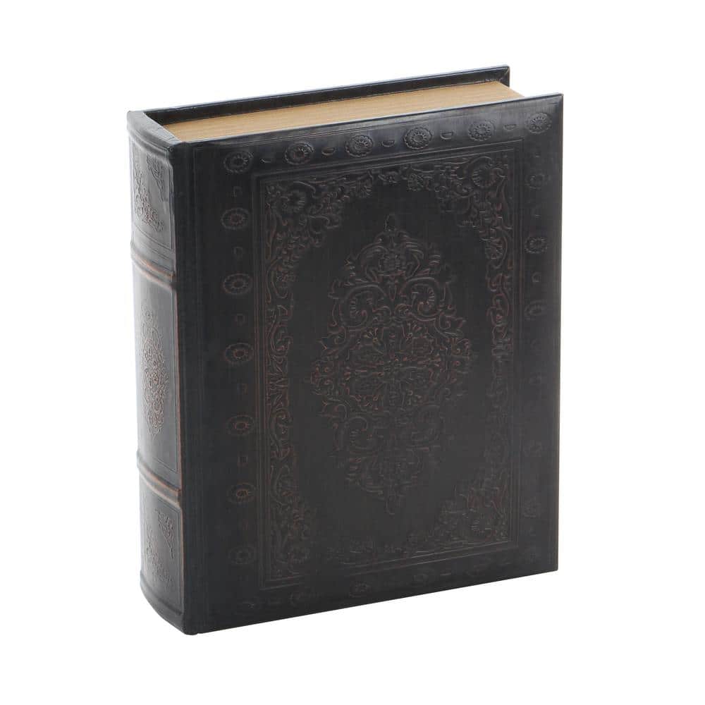 Vintage Illustration Dark Brown Wood & Faux Leather Decorative Book Box Set of 3