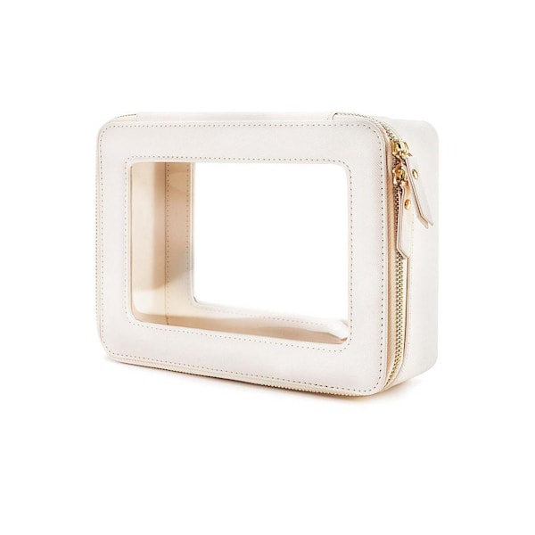 White Clear Makeup Bag Organizer, Travel Toiletry Bag Cosmetic Case with Zippers for Essentials, Portable Skincare Pouch