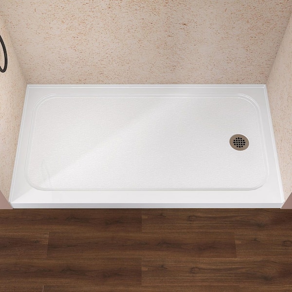60 in. x 32 in. Acrylic Single Threshold Shower Base Alcove Floor Rectangular Shower Pan Base with Right Drain in White