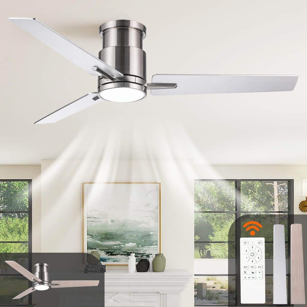 52 in. Flush Mount Brushed Nickel Low Profile Ceiling Fan with Integrated LED Light Included, Standard Design price history on PriceWatchPro