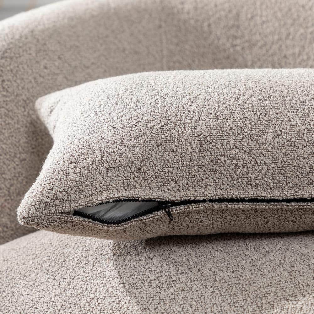 Taupe Boucle Swivel Barrel Accent Chair with Wood Frame