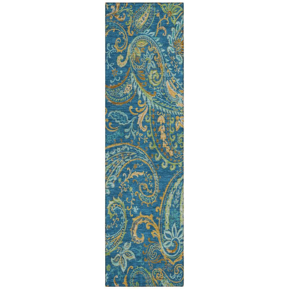 Navy Blue 2 ft. x 8 ft. Woven Paisley Polyester Runner Indoor/Outdoor Area Rug price history on PriceWatchPro
