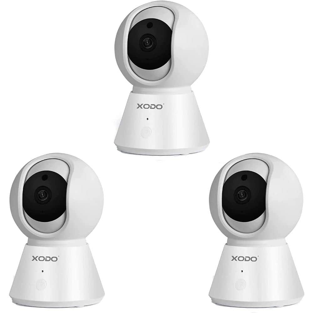 Xodo E6 Wireless Wi-Fi Security Camera 1080P HD Baby Monitor, Pan & Tilt, IP Camera, Sound Detection, Video Playback (3-Pack), White -  E6-3PK