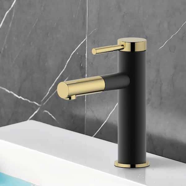 Beric Single Handle Single Hole Brass Bathroom Faucet with Push-Up Pop-Up Drain in Matte Black