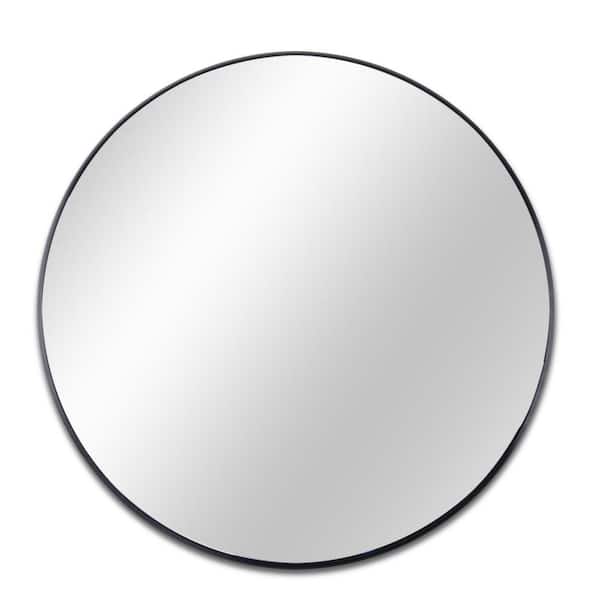 EPOWP 36 in. W x 36 in. H Large Round Aluminium Framed Wall Bathroom Vanity Mirror in Black