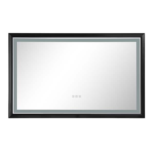 Unbranded Elissa 42 in. W x 24 in. H Large Rectangular Frameless Anti-Fog Wall Mount Bathroom Vanity Mirror in Matt Black