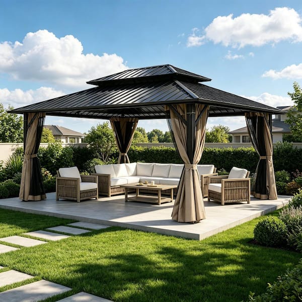 CikaCika 10 ft. x 12 ft. Double Roof Hardtop Aluminum Patio Gazebo