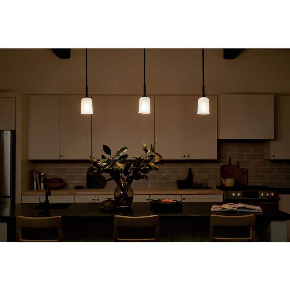 Shailene Sleek Black and Satin Etched Glass 1-Light Mini Pendant