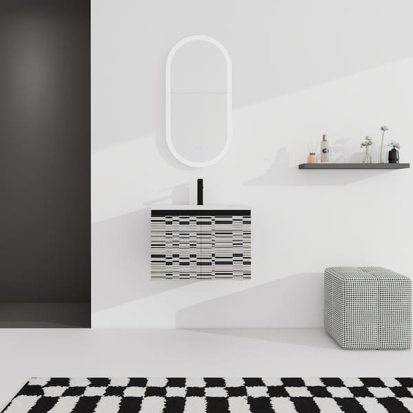 Unbranded 24 in. W x 18 in. D x 17 in. H Single Sink Floating Bath Vanity in Black with White Ceramics Top