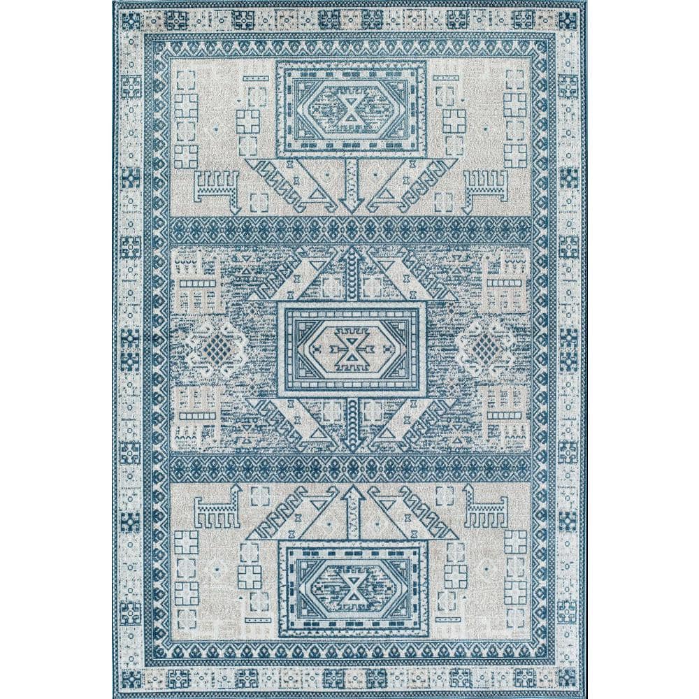 Azure Elegance 5' x 7' Reversible Blue Synthetic Area Rug