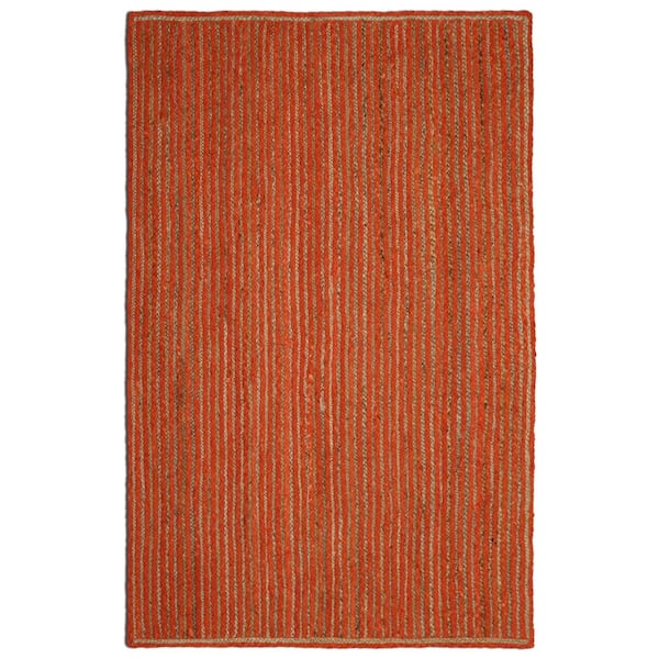 Earth First Jute and Orange Cotton Racetrack 4 ft. x 6 ft. Area Rug