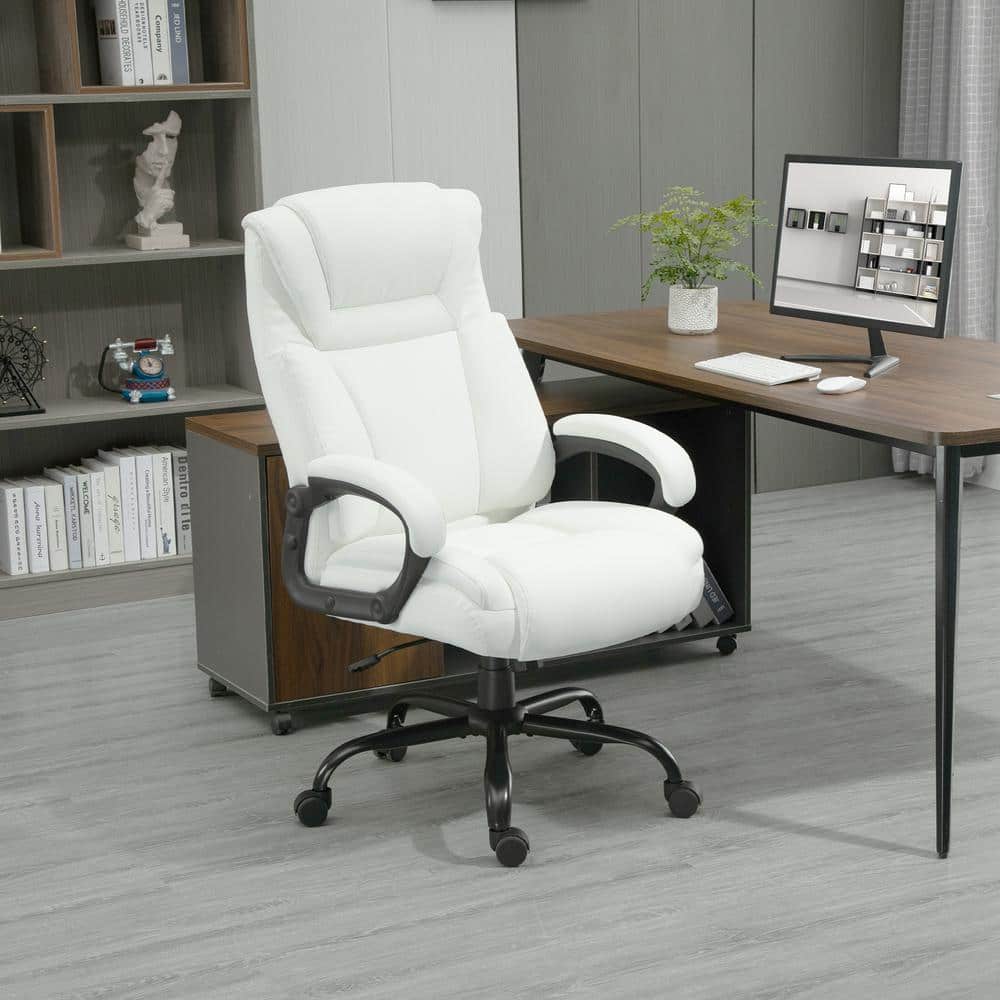 White Faux Leather High Back Executive Swivel Office Chair