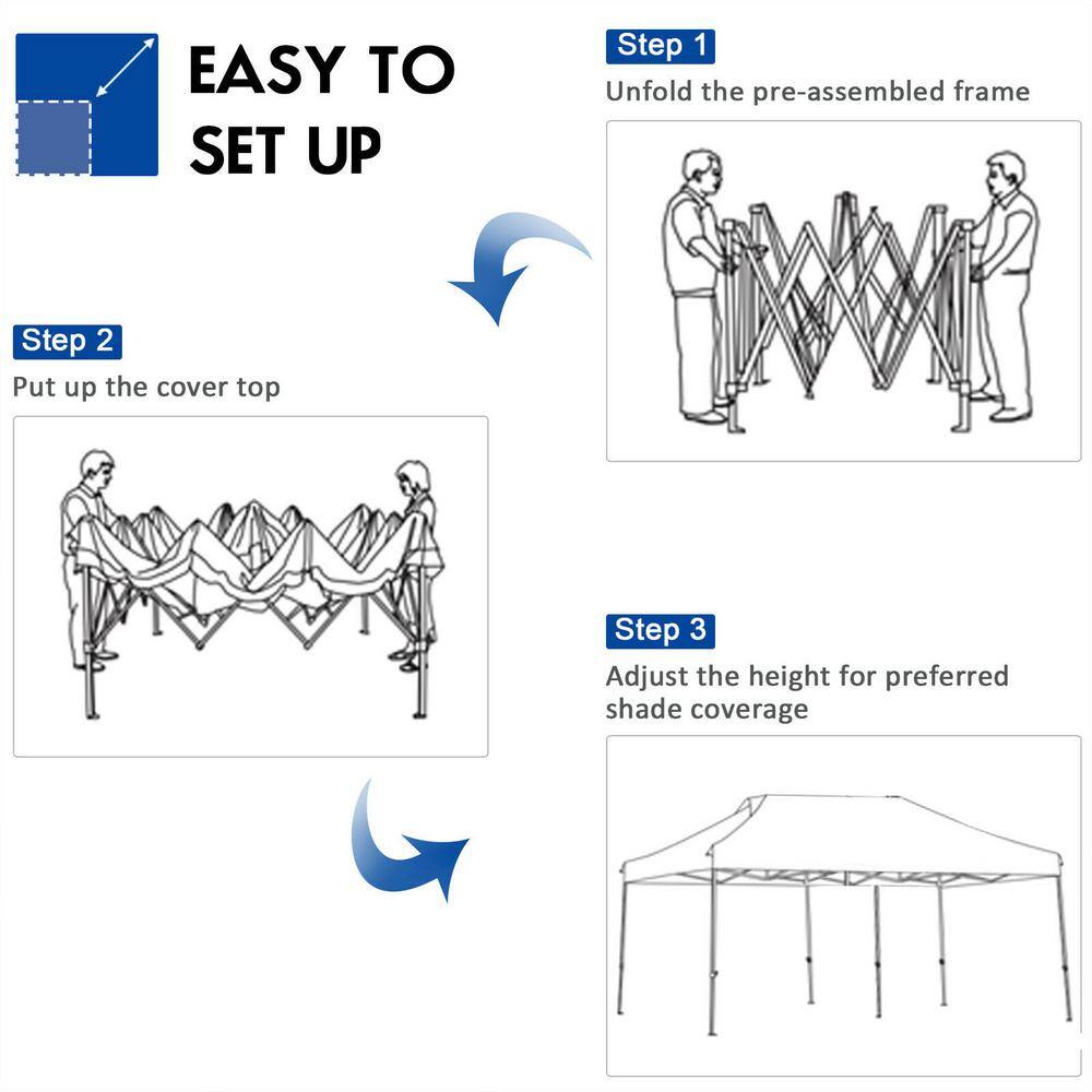 Blue 10' x 20' Adjustable Folding Heavy Duty Sun Shelter with Carry Bag