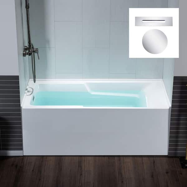 WOODBRIDGE 60 in. x 32 in. Acrylic Soaking Alcove Rectangular Bathtub with Left Drain and Overflow in White with Chrome