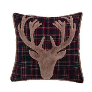 Plaid Fur Navy and Brown Deer 18 in. x 18 in. Throw Pillow