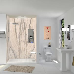 Titan 60 in. W x 96 in. H x 36 in. D 4-Piece Glue-Up Alcove Shower Wall Surround in Savanna Creme (Glossy)