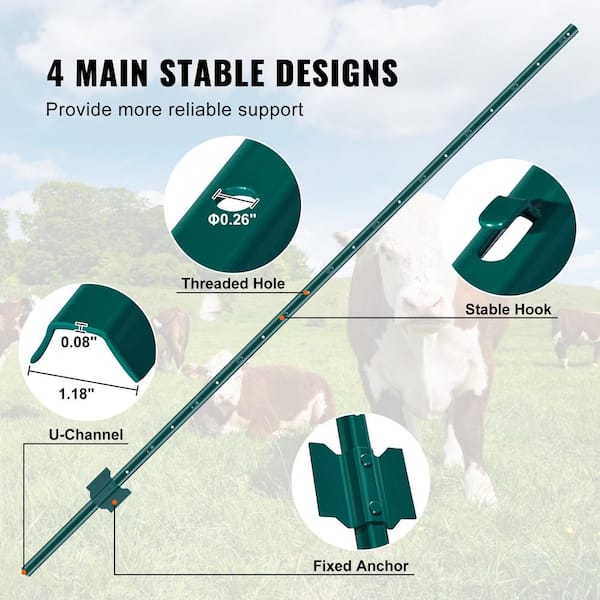 VEVOR 6 ft. Fence Post, T-Post Heavy-Duty Metal Fence Posts, Sturdy Steel Fence Stakes for Garden Yard, Lawn, Green (6-Pack) WLLZJSK6JZ6Y7M4FOV0
