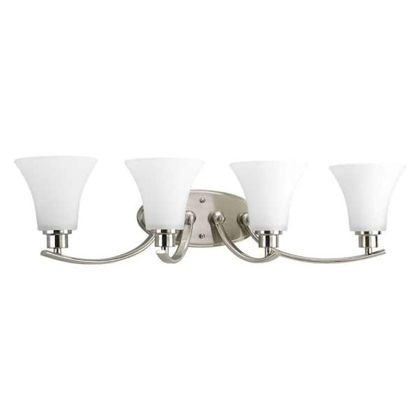 Progress Lighting Joy Collection 4-Light Brushed Nickel Etched Glass Traditional Bath Vanity Light