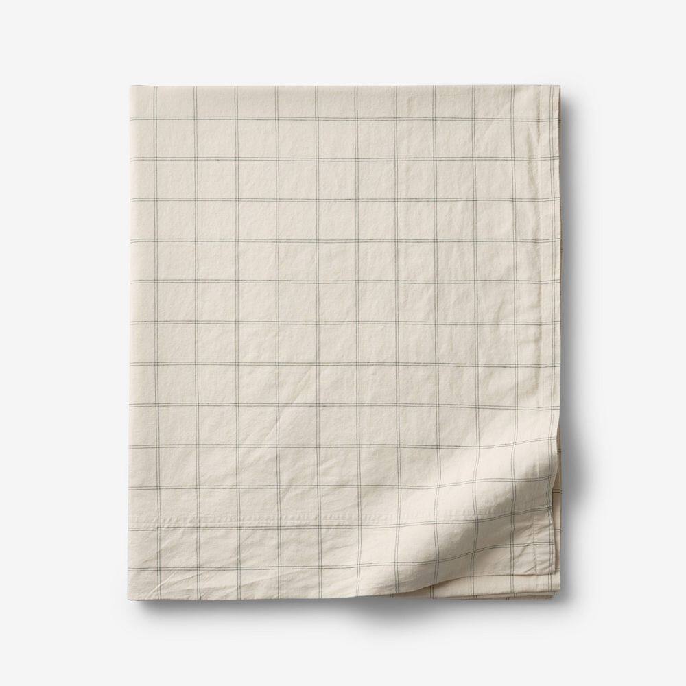 Legends Hotel Washed Linen Cotton Yarn-Dyed Windowpane Dark Olive Full Flat Sheet price history on PriceWatchPro