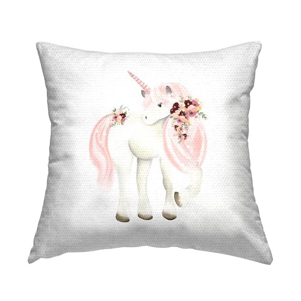 Stupell Industries Pastel Floral Unicorn Pink Square Outdoor Throw Pillow