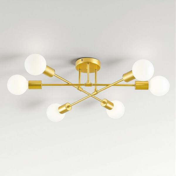 6-Light Gold Adjustable Modern Sputnik Chandelier for Dining Room