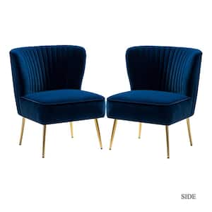 Monica Modern Navy Velvet Comfy Living Room Side Chair with Golden Metal Legs (Set of 2)