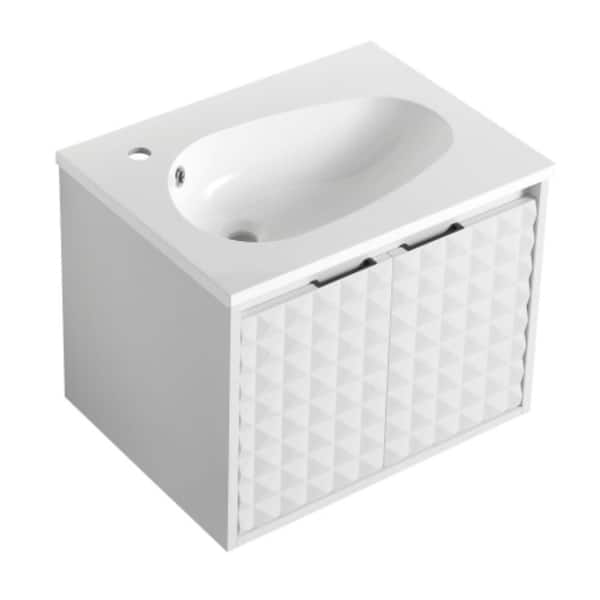 GLEM03 24.00 in. W x 18.20 in. D x 18.50 in. H Single Sink Floating Bath Vanity in White with White Solid Surface Top