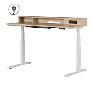 Mayte Adjustable Height Standing Desk with Built in Power Bar 59.25 in. Rectangular Soft Elm and White Desk 59.25 in.