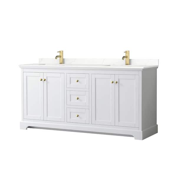 Wyndham Collection Avery 72 in. W x 22 in. D x 35 in. H Double Bath Vanity in White with Giotto Quartz Top