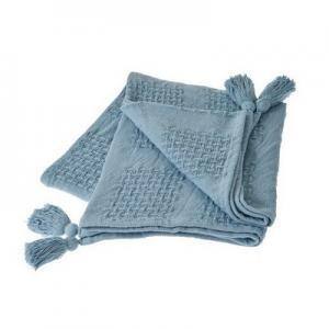 Blue Organic Cotton Waffle Weave Throw Blanket