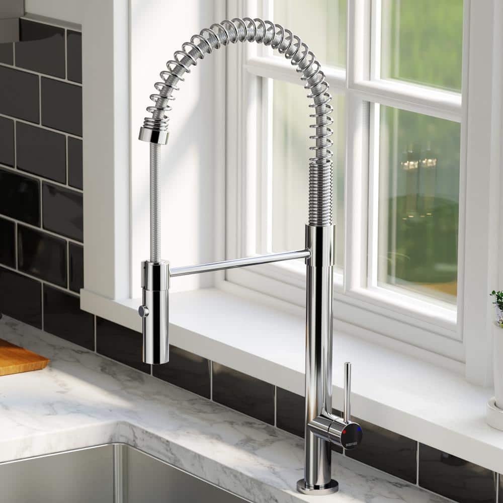 Tall Chrome Brass Pull-Down Kitchen Faucet with Soap Dispenser