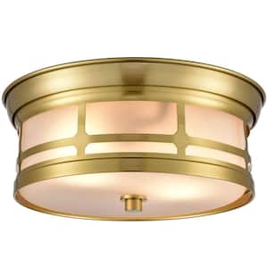 16 in. 2-Light Fixture Gold Finish Modern Flush Mount with Frosted Glass Shade 1-Pack