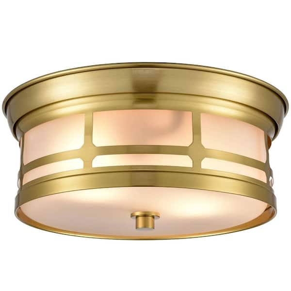 CLAXY 16 in. 2-Light Fixture Gold Finish Modern Flush Mount with Frosted Glass Shade 1-Pack