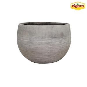 16 in. Jennings Large Gray Fiberglass Bowl Planter (16 in. D x 11 in. H) With Drainage Hole
