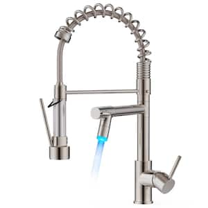 Single Handle Pull Out Sprayer Kitchen Faucet with LED Light Deckplate Not Included in Brushed Nickel