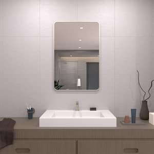 24 in. W x 36 in. H Rectangular Framed Wall Bathroom Vanity Mirror in Brushed Nickel