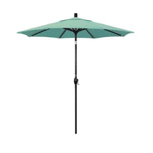 7.5 ft. Stone Black Aluminum Market Patio Umbrella with Push Tilt Crank Lift in Spectrum Mist Sunbrella