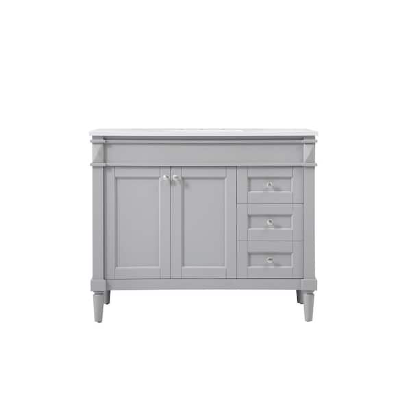 Unbranded Simply Living 42 in. W x 21 in. D x 35 in. H Bath Vanity in Grey with Ivory White Engineered Marble Top