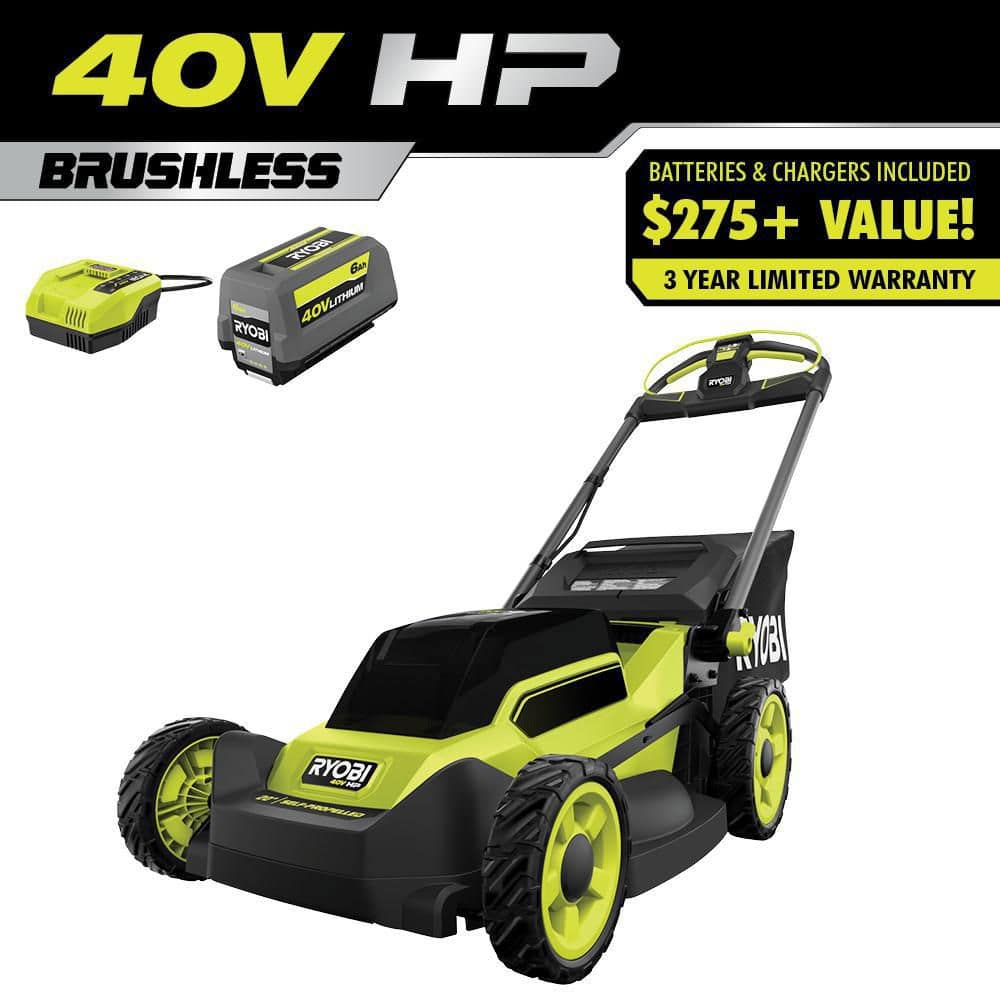 RYOBI 20 in. 40-Volt Brushless Lithium-Ion Cordless Battery Self Propelled Lawn Mower with 5.0 Ah Battery and Charger Included