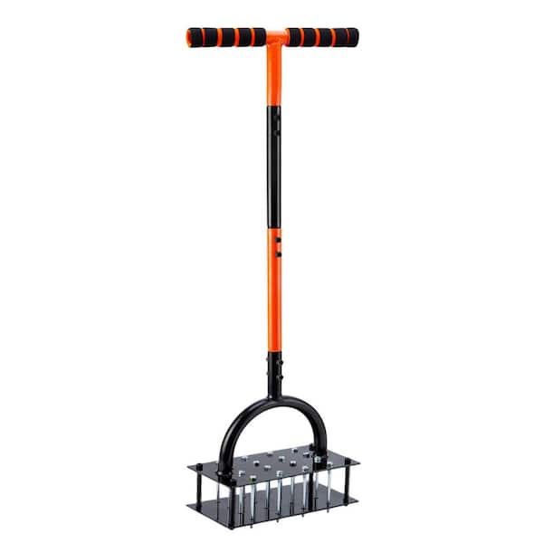 Manual Metal Lawn Aerator Tool 1 Piece with 16 Iron Spikes and Ergonomic T-Handle for Soil Loosening