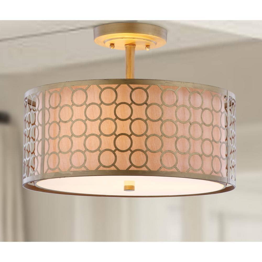 Elegante Antique Gold Drum Ceiling Light with Cream Fabric Shade