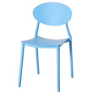 Modern Plastic Outdoor Dining Chair with Open Oval Back Design in Blue