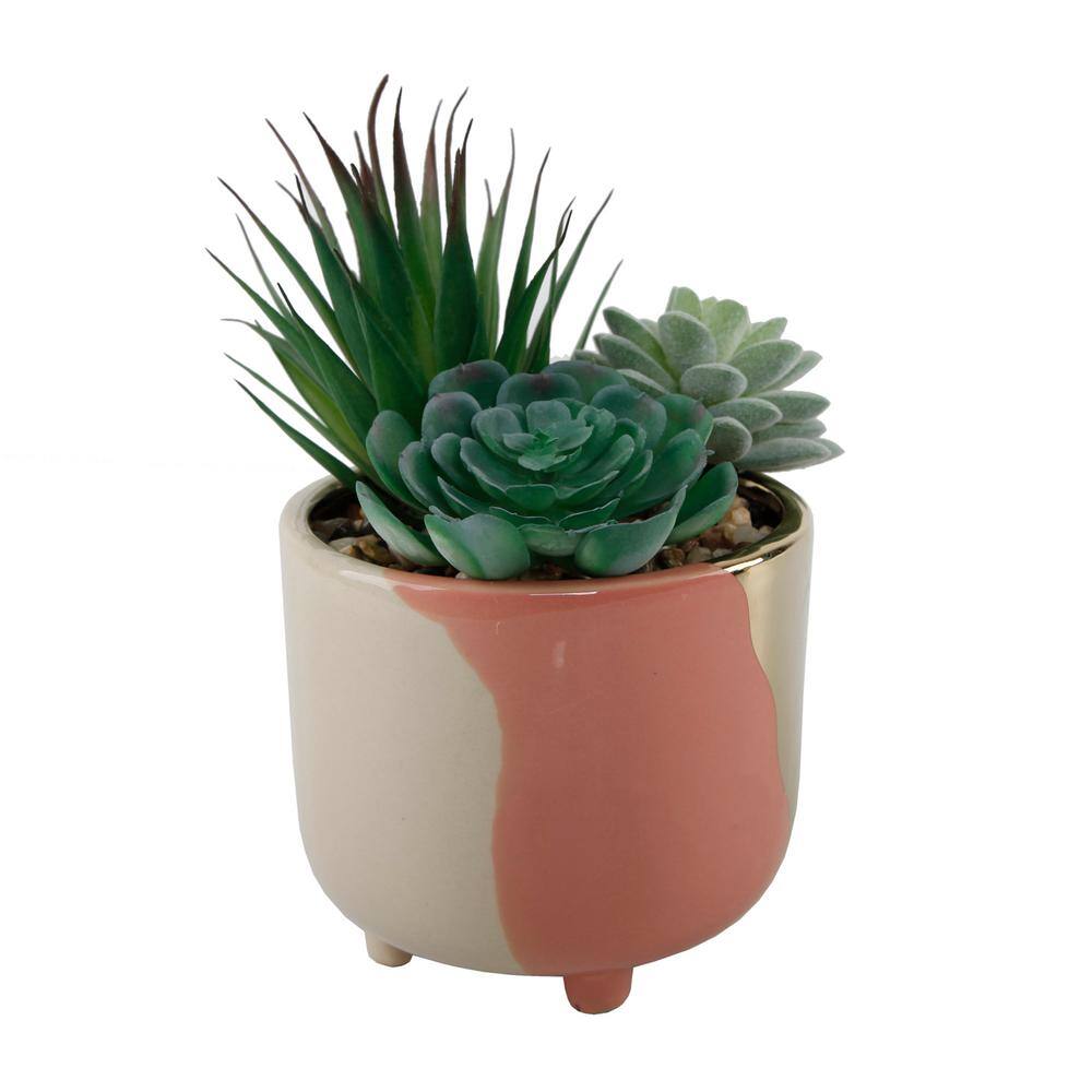 Blush Pink and Gold Ceramic Footed Indoor Planter